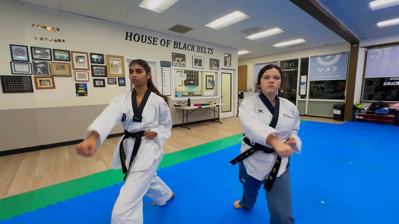 Students training at Sky Family Martial Arts under the House of Black Belts banner
